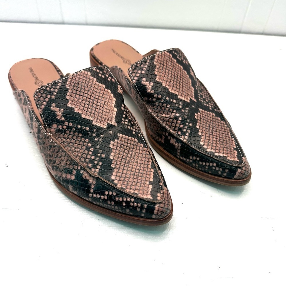 Treasure & Bond Kallie Faux Snakeskin Mules Flats Slides Pink Black Size 7